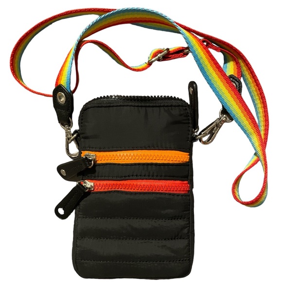 Sondra Roberts Squared Black Puffer Mini Crossbody Bag w/ Rainbow Strap - Picture 1 of 8